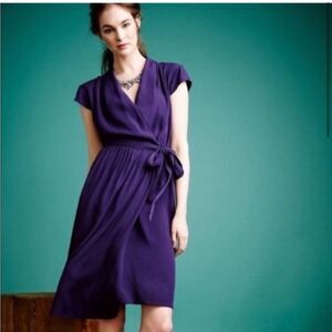 Maeve Anthropologie Noronha Purple Cap Sleeve Wrap Dress Size Small